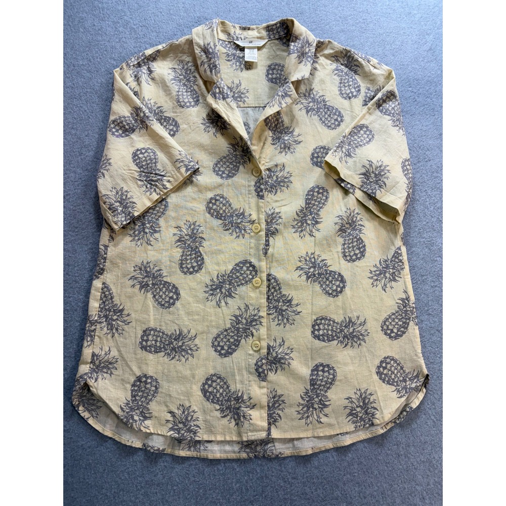 HM Pineapple Print Linen‎ Blend Short Sleeve Shirt Yellow XS 0934088 3